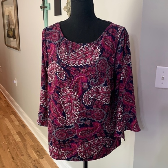 Talbots 3/4 sleeve navy Fuchsia print Talbots MP - Picture 1 of 7